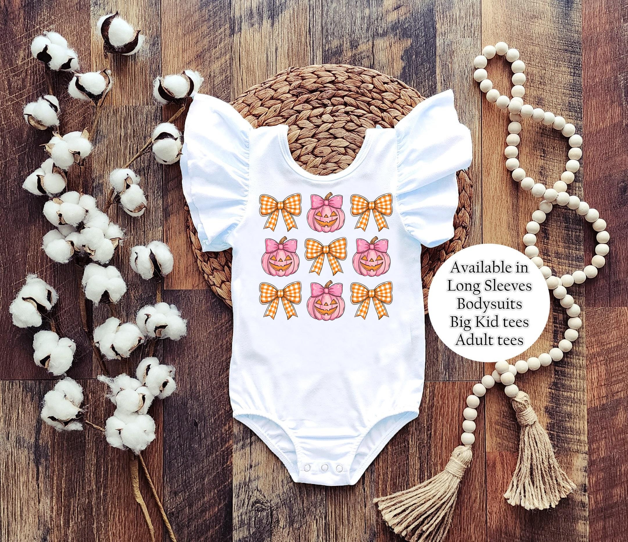 Halloween baby bodysuit jack olantern pumpkin coquette bow girly super soft cozy warm sweatsuit Thanksgiving girl Retro adult tee