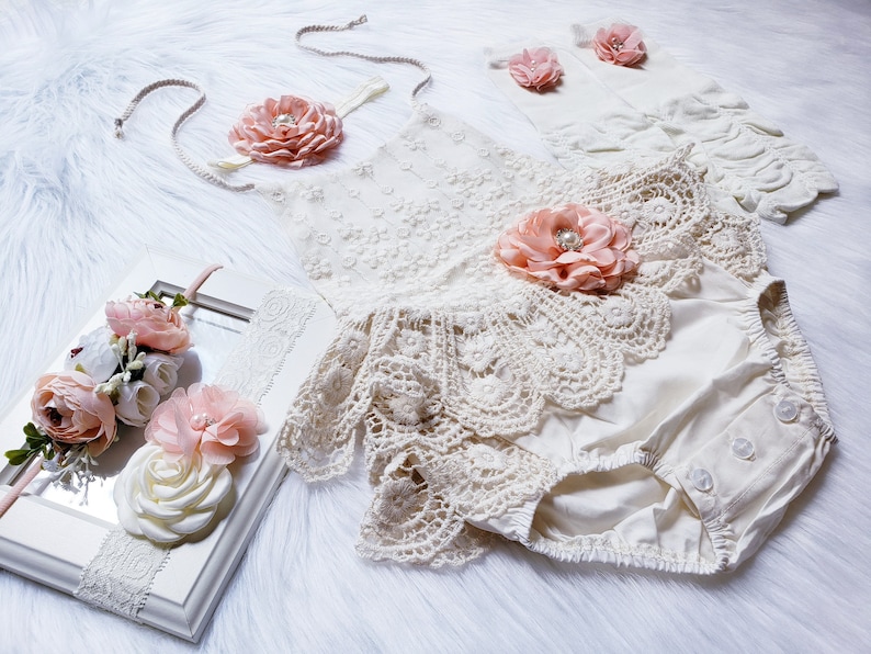 Rustic Baby Girl Lace Romper 1st Birthday Lace Chic Baby Etsy