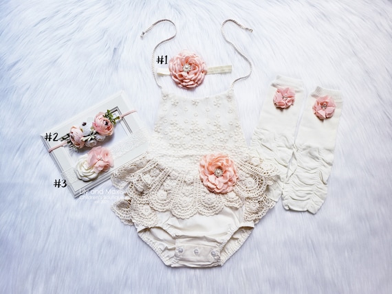 Rustic baby girl lace romper, 1st birthday lace chic Baby girls boho  outfit, Boho girl outfit,Rustic baby girl PEACH lace bubble romper