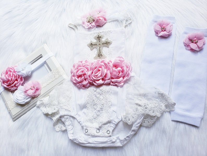Rustic Baby Girl Baptism Romper 1st Birthday Baby Girls Boho Etsy