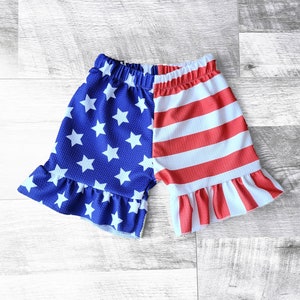 4th of July girl shorts, Retro tones Patriotic baby girl shorts, American flag KID shorts- 0-3mo/8-10y