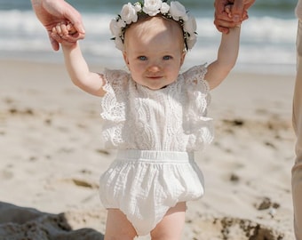 Rustic Lace Baby Romper: Boho Girl Outfit, Birthday Photoshoot
