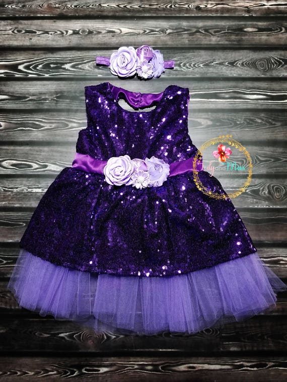 Purple Sequin Flower Girls Dress Purple Sequin Birthday - Etsy