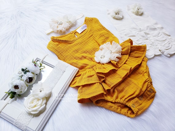 mustard romper baby girl