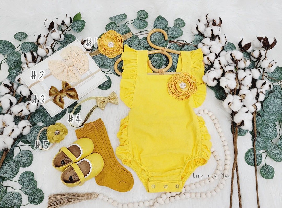 Newborn Baby Girl Floral Romper Tube Yellow Collar Top Overall PP main image 1