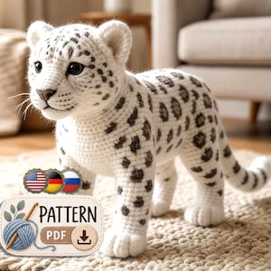Wzór na szydełko lamparta amigurumi w formacie PDF, realistyczny samouczek robienia na szydełku zwierząt, wzór na pluszową zabawkę, wzór na pluszowe zwierzątko, wzór na zwierzę amigurumi