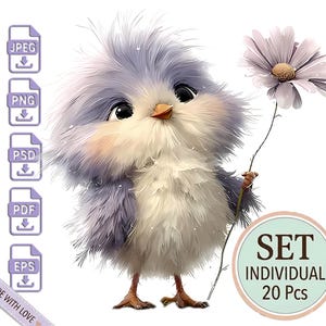 Rolig tecknad fågel Clipart Set, söta kycklingungar Digital Png Psd Eps Pdf, Skapa vektorgrafik för sublimering