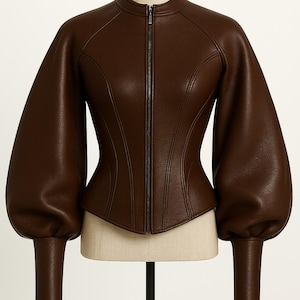 Puff Sleeve Leather Jacket - Etsy