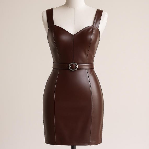 brown leather bodycon dress Thalassa Faux Leather Midi Dress ‍ ️Mermaid Way Brown / L main image 0