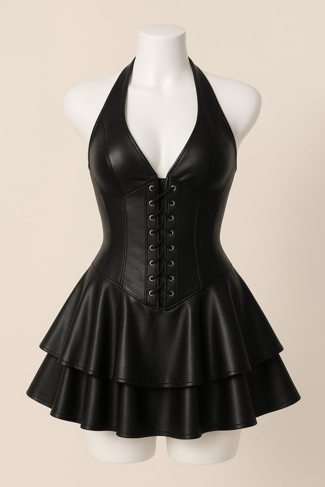 Fallen Goddess Black Lace Halter Mini Dress