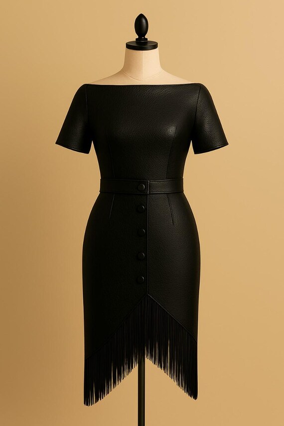 Black Leather Fringe Dress: Elegant Back Design, Party Occasion - Etsy