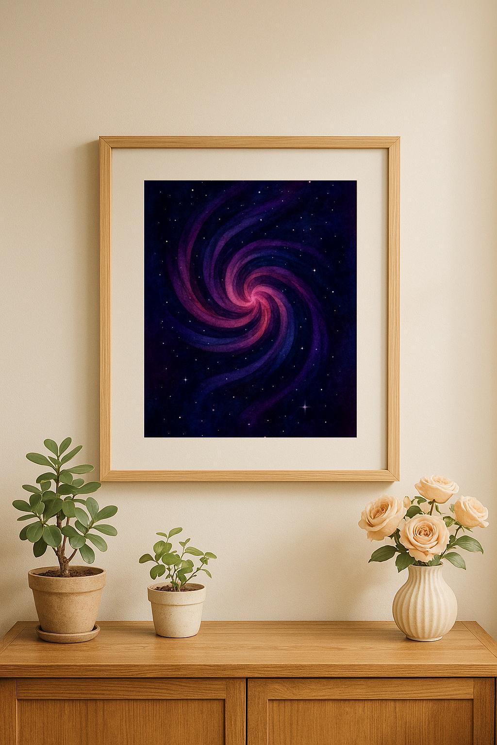 ギャラクシー水彩画ウォールアート、宇宙螺旋プリント、天体宇宙