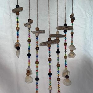 Handmade Driftwood and Shell Hanging – Boho Beaded Ocean Mobile, Window Decor