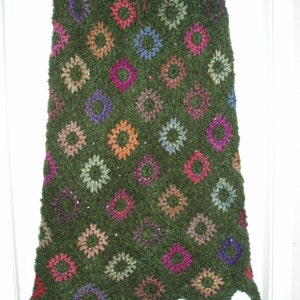 SALE Crochet 1970-s long maxi hippie bohemian festival granny square multicolor autumn flowers green skirt XL image 3
