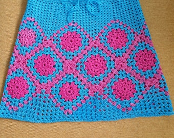 Crochet summer skirt, granny square cotton skirt, beach skirt, kids clothing. Ready to ship! OOAK