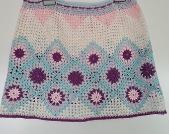 Crochet summer skirt, granny square cotton skirt, beach boho skirt, gipsy clothing. Ready to ship! OOAK