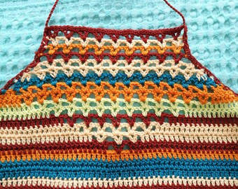 Crochet crop top/summer halter top/ beach festival top/ boho hippie top/striped top /US Size S/M