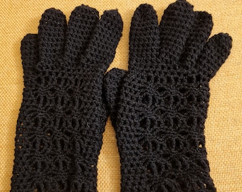 Crochet  lace gloves, merino wool black gloves, retro romantic gloves, vintage 1950=s style hippie gloves, boho accessories