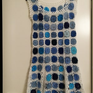 Crochet summer dress/ beach sundress/girls mini dress/beach party cotton dress/ blue flowers hippie dress OOAK