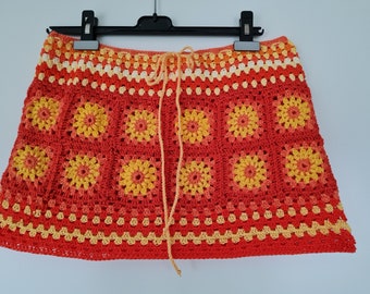 Crochet boho  festival skirt ,granny square girls mini  skirt, beach party skirt, summer skirt US S/EU M OOAK