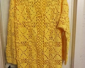 Crochet yellow jacket/long maxi boho jacket/ bohemian hippie summer jacket/crochet coat cardigan L/XL