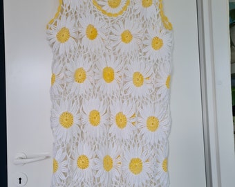 Crochet daisy top. Summer top dress. Hippie boho top. Beach Summer clothing. US M/L, EU L/XL Ready to ship