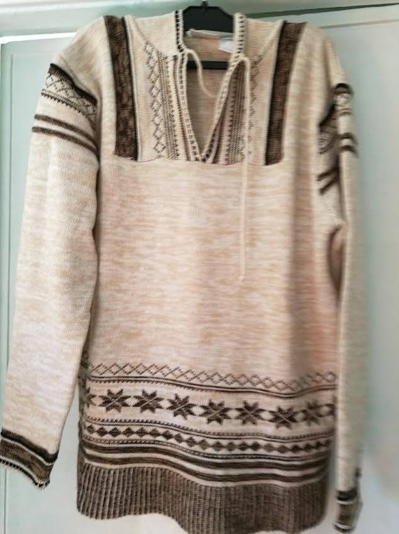 Vintage unisex tribal sweater, ethnic hooded swea… - image 1