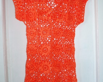 SALE Crochet lace flowers sunny orange tangerine dress tunic spring summer fashion Ready to ship
