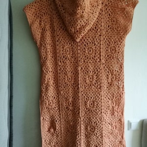 Crochet granny square cream long vest. Summer boho vest. Hippie boho hooded vest. Long crochet hoodie. Beach coverup. Festival clothing.