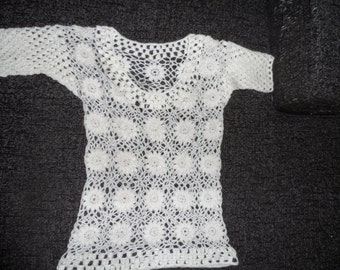 Crochet lace flowers natural white  boho hippie gipsy blouse Ready to ship