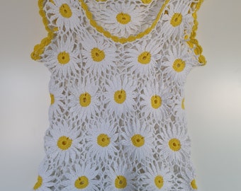 Crochet daisy top/gipsy hippie top/beach festival summer top shirt OOAK Ready to ship!