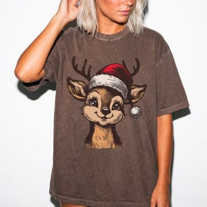 Vintage Comfort Colors® Cute Reindeer Christmas Tee, Baby Deer Holiday Shirt, Xmas Animal T-Shirt, Holiday Gift Tee, Xmas Gift