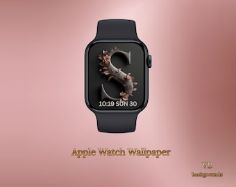 Carved Floral Letter S Apple Watch Wallpaper – Gray Pink Initial