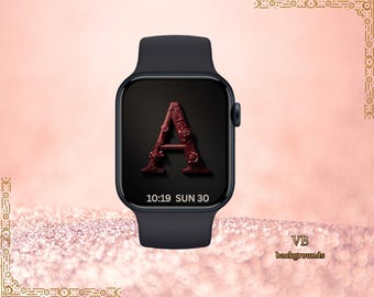 Luxury Deep Crimson Letter A Apple Watch Wallpaper | Gothic Initial Watch Face PNG