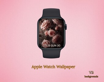 Blush Pink _Champagne Floral Apple Watch Wallpaper Bundle – Romantic Rose Backgrounds  Instant Download