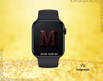 Luxury Deep Crimson Letter M Apple Watch Wallpaper | Gothic Initial Watch Face