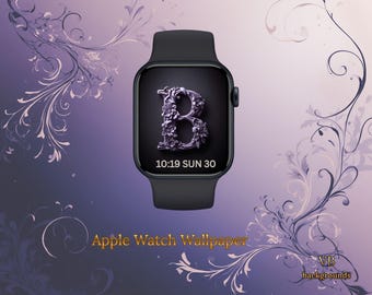 Floral Letter B Lavender Apple Watch Wallpaper | Elegant Purple Initial Watch Face, Botanical Monogram, Digital Download