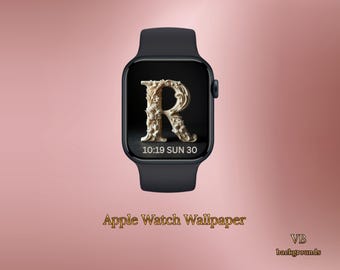 Carved Floral Letter R Apple Watch Wallpaper – Cream Initial Monogram