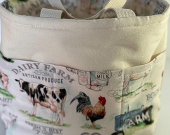 Tote Bag 9”x8” Size /  Bingo Bag / Book Bag / Bible Bag / Bible Sleeve / Farm Cow Tote Bag / Mini Bucket Bag / Tote Bag w/ 6 Pockets 9”x8”