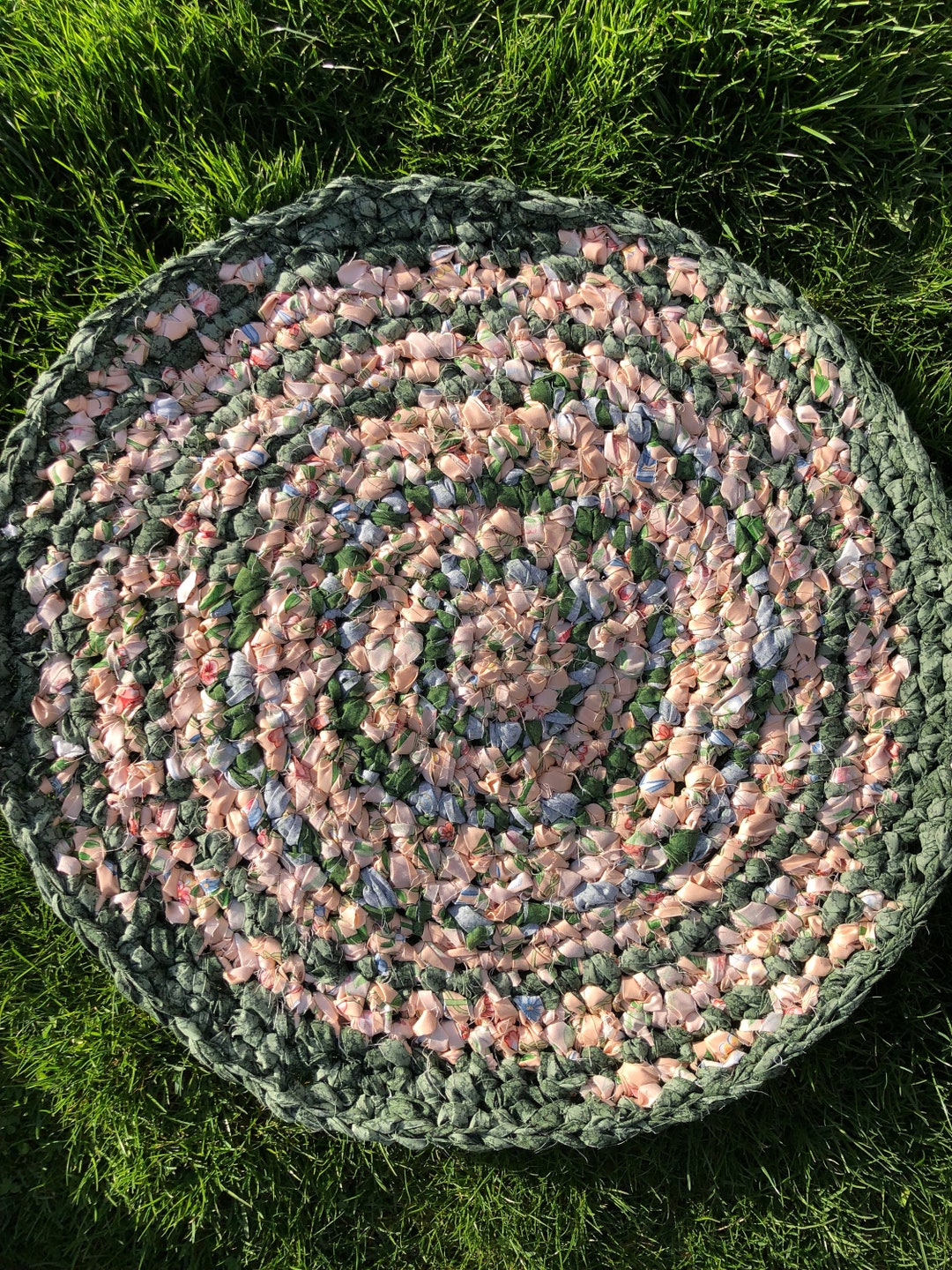 Rag Rug / Hand Crocheted Cotton Rug / Multicolor Accent Rug / Spiral ...