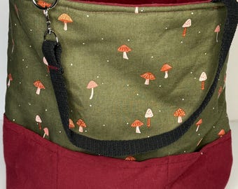 Stroller Caddy  / Diaper Bag / Stroller Bag / Dog Cart Caddy / 12x12x4” Bag / 2-1 Stroller Diaper Bag / Custom Prints Avail / Green Mushroom