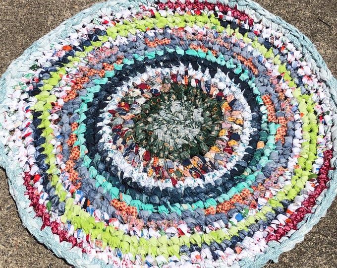Rag Rug / Hand Crocheted Cotton Rug / Multi Color Accent Rug / Spiral ...