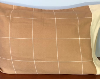 Pillow Case / Cotton Pillow Case / Tan Plaid / Standard Pillow Case / Queen Pillowcase / Flannel Pillow Case / Pillow Cover / Handmade