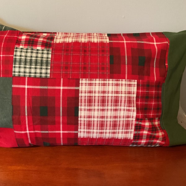 Christmas Standard Pillow Case /Queen Pillowcase / Holiday Decor Pillowcase / Holiday Red Plaid / Flannel Pillowcase / Child Pillow Case
