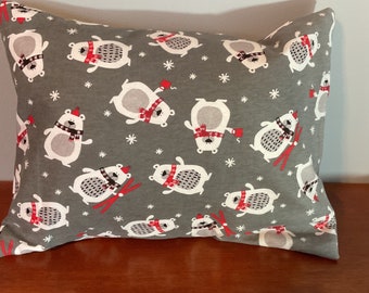 Travel Pillow Case / Bear Travel Pillow Cover / 12”x16” Pillowcase / Accent Pillow Case / 12 x16 Travel Pillowcase / Winter Bear Travel Case