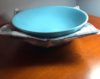 Microwave Bowl Cozy Large Bowl Cozy Serving Cotton Bowl Cozy Gray n White Flannel CheckBowl Hot Pad Bowl Trivet Bowl Hot Pad Country Decor