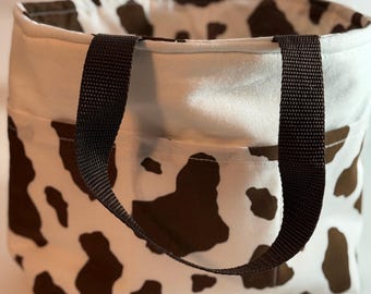 Tote Bag 9”x8” Size /  Bingo Bag / Book Bag / Bible Bag / Bible Sleeve / Cow Tote Bag / Mini Bucket Bag / Cotton Tote Bag w/ 6 Pockets 9”x8”