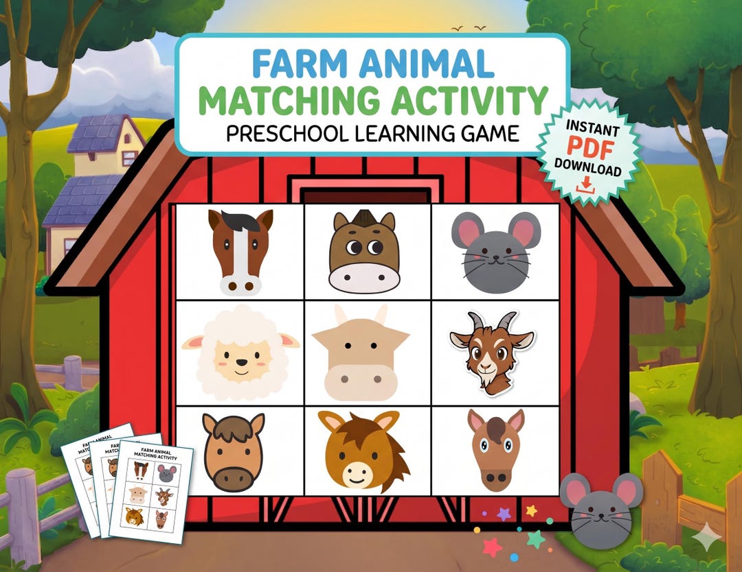 Farm Animal Matching Activity | Preschool Learning Game (PDF Download ...