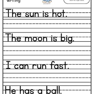 Kindergarten Writing Practice: 100 Simple English Sentences Worksheets ...