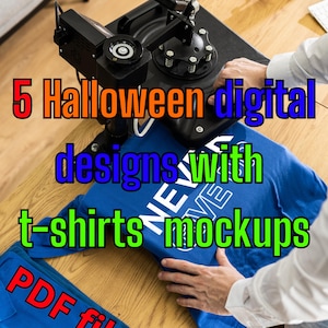 5 Halloween T-shirts Design Bundle | Spooky PNG mockups | Digital Download for Sublimition & Print on Demand